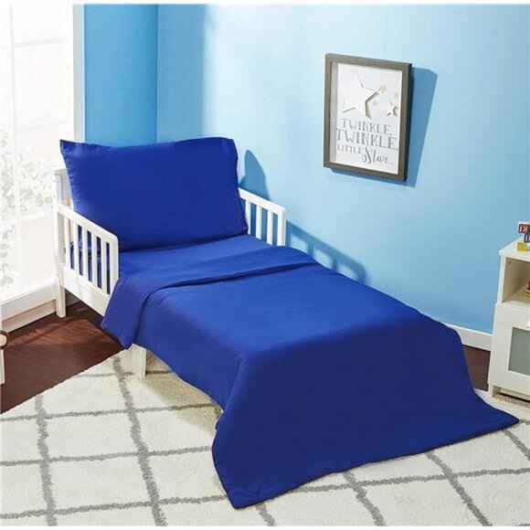 4 Piece Toddler Bedding Set - Includes Comforter, Flat Sheet, Fitted Sheet - Picture 1 of 6